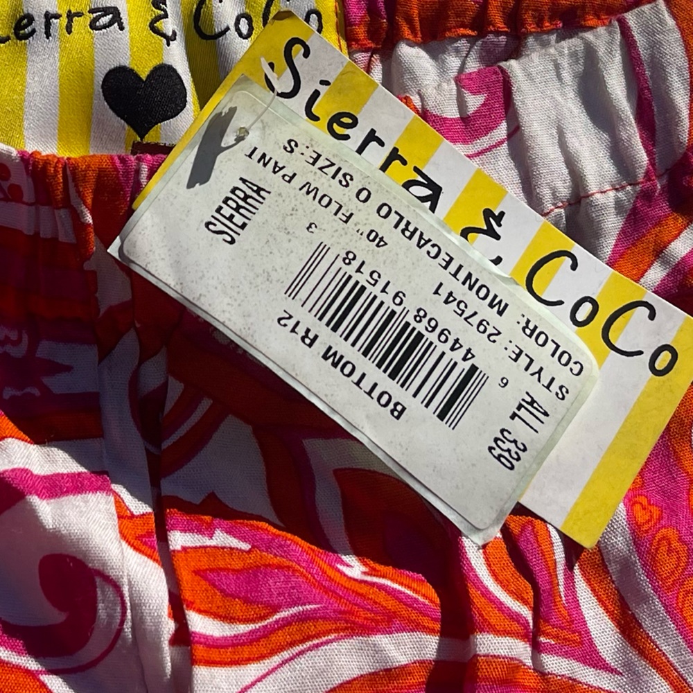 Sierra and Coco flow pants MonteCarlo pattern size med new with tags